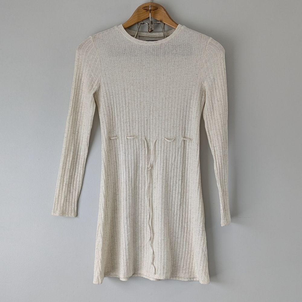 Reformation Cream Ribbed Long Sleeve Sweater Dress